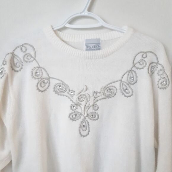 Vintage White Embellished Knit Sweater - Picture 2 of 5